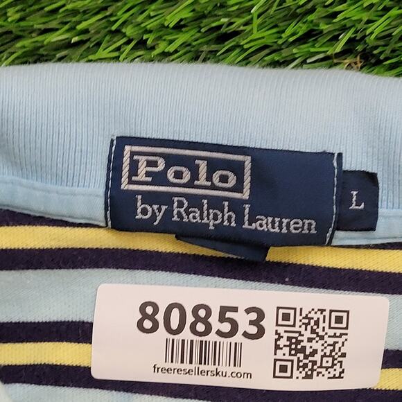 Vintage Ralph-Lauren Striped Polo Shirt Large 22x28 Blue Yellow - Picture 8 of 13
